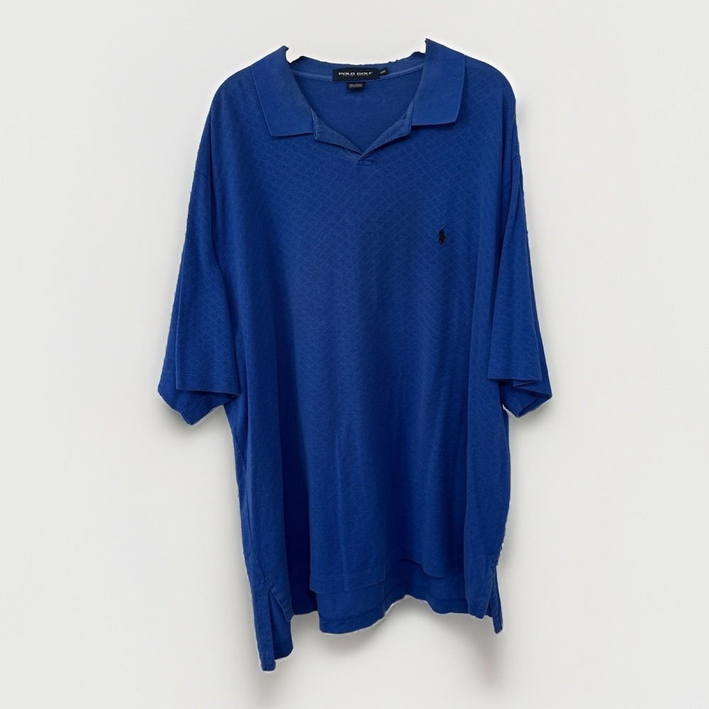 VTG Polo Golf Ralph Lauren Mens Shirt XXL Blue 90s Y2K Pique Diamond Pattern
